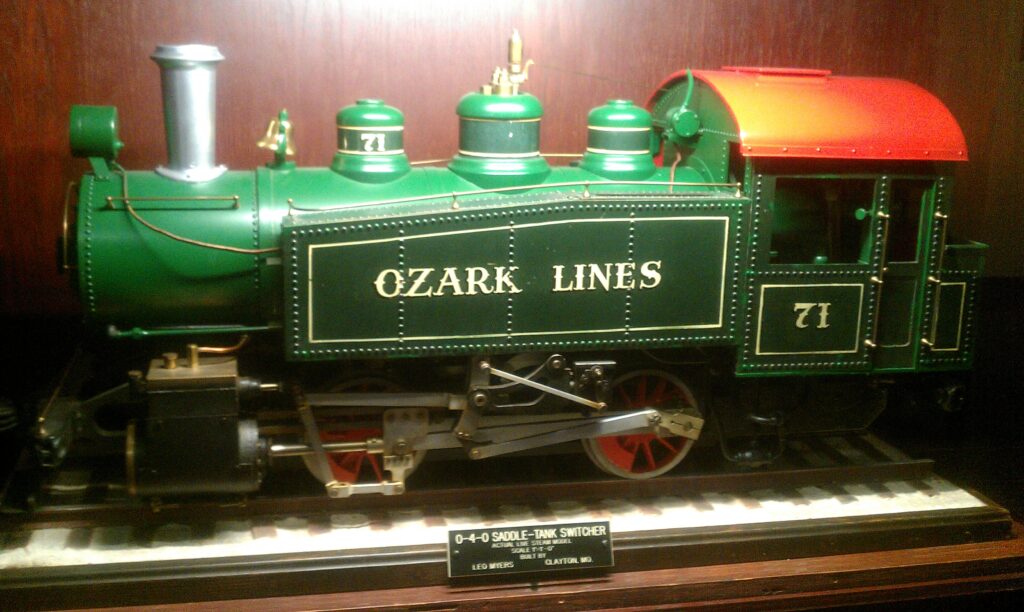 A Missouri Live Steamers locomotive under steam