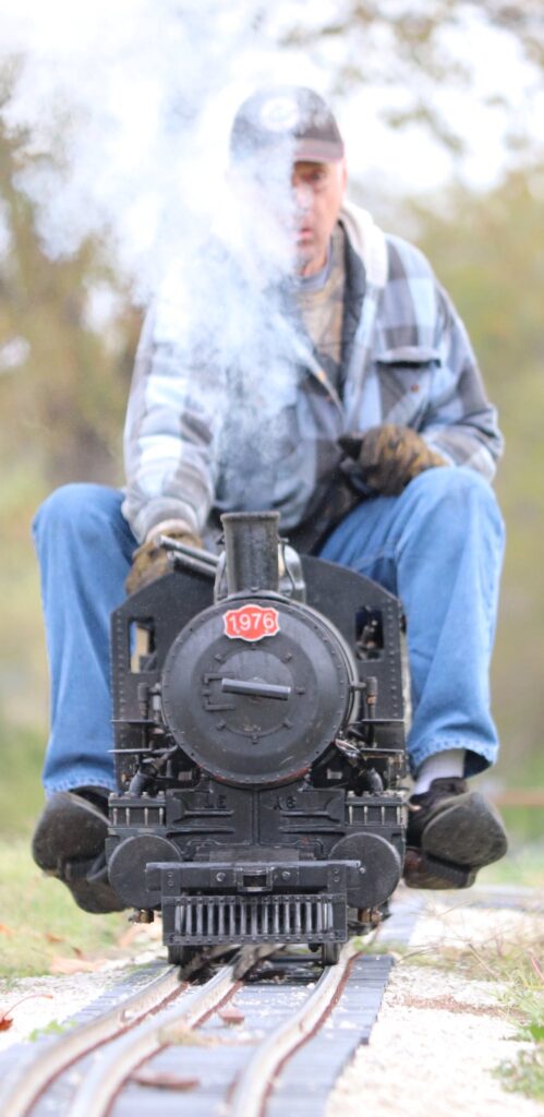 Riders on a Missouri Live Steamers train